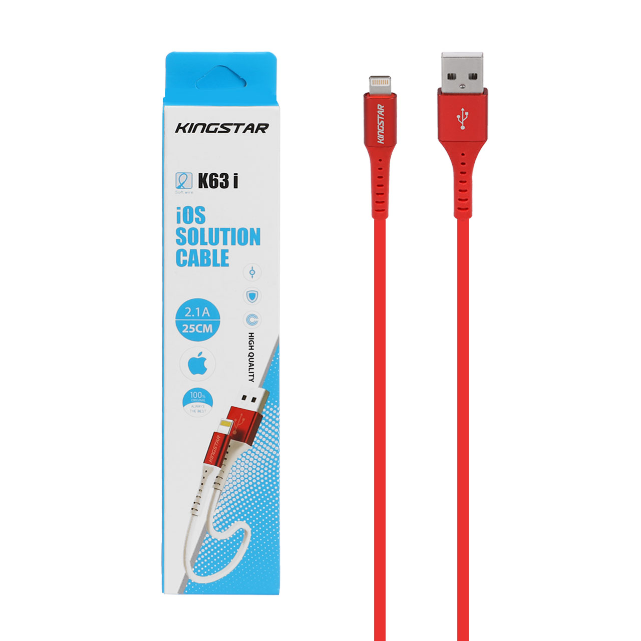 تبدیل USB به لایتنینگ کینگ استار مدل k63i طول 0.25 متر