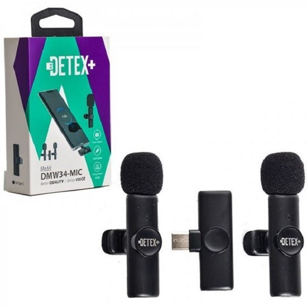 میکروفن بی سیم یقه ای دو عددی دتکس پلاس مدل DMW34-MIC