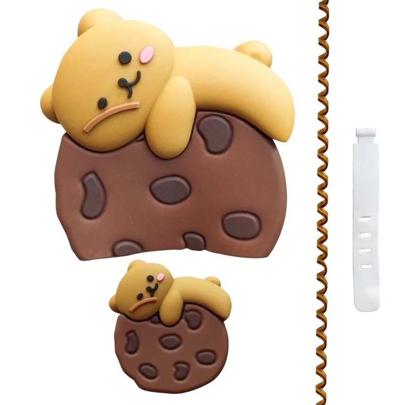 محافظ کابل عروسکی طرح Cookie-Bear همراه محافظ شارژر دیواری مجموعه 4 عددی