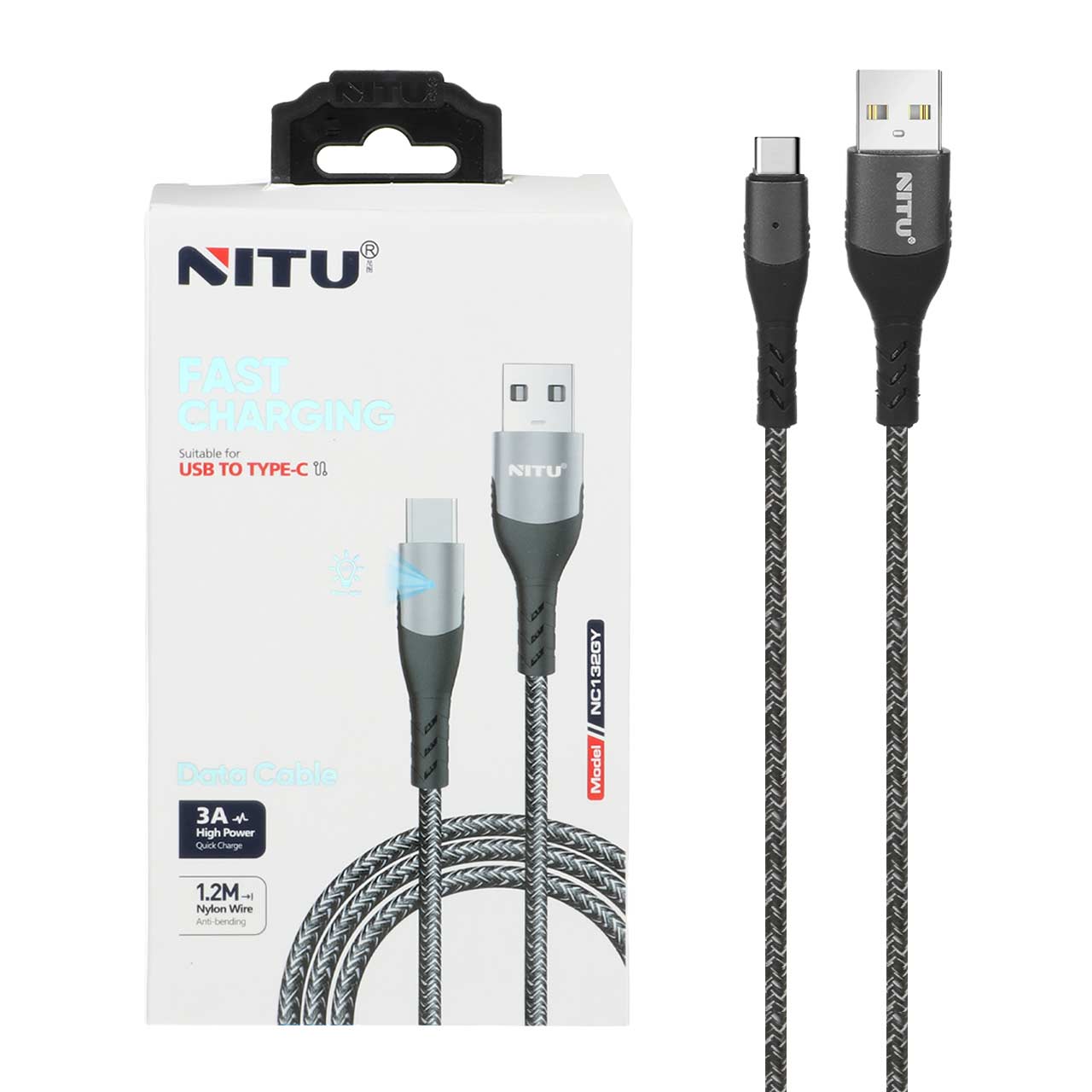 کابل شارژ 1.2 متری فست NITU Type-C مدل NC132GY